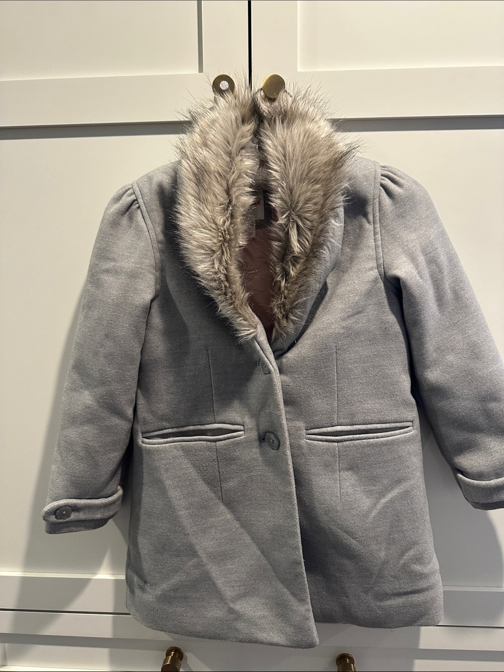 Cat & Jack Gray Pea Coat with Faux Fur Collar